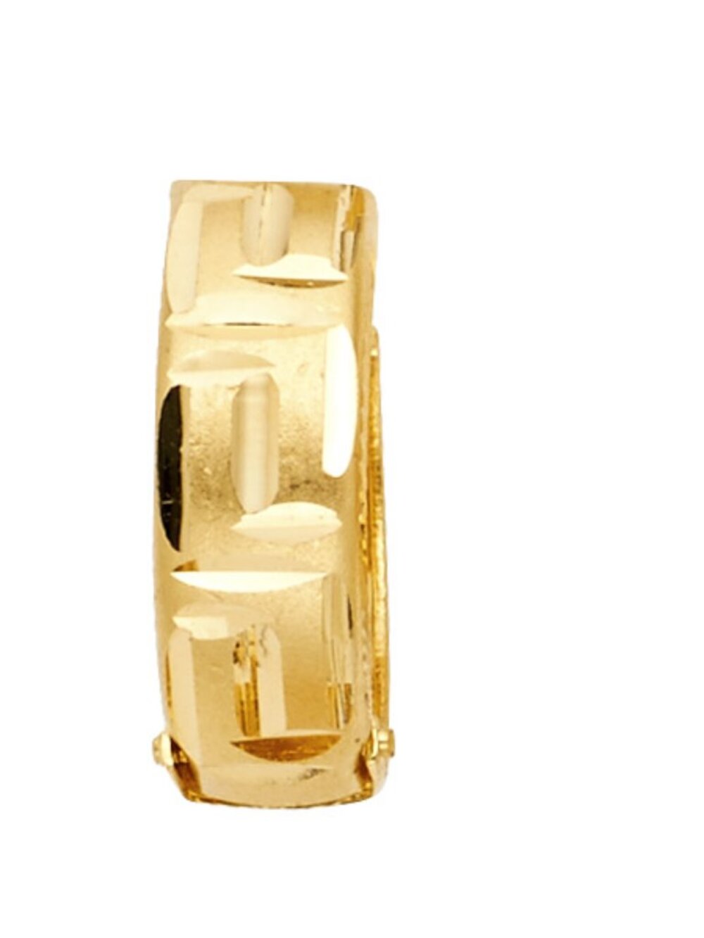 14K Yellow gold diamond cut Stamp Huggies Earrings - Picture 2 of 3